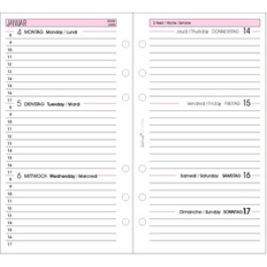 Bind vervangkalender A6 2027, 1 dag per pagina, zwart/roze