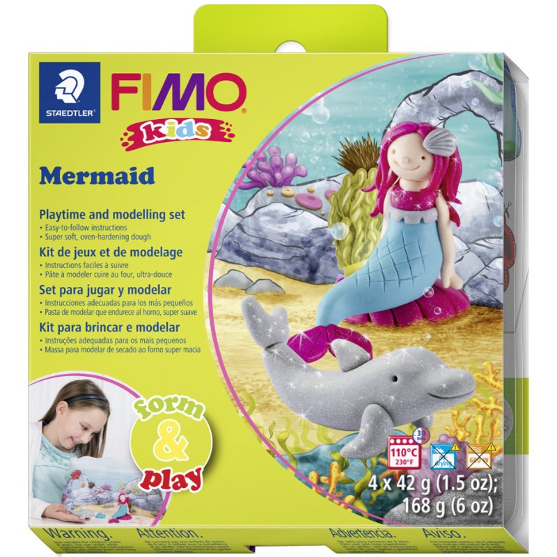 FIMO kids boetseerklei set zeemeermin en dolfijn, niveau 3, 4×42 g