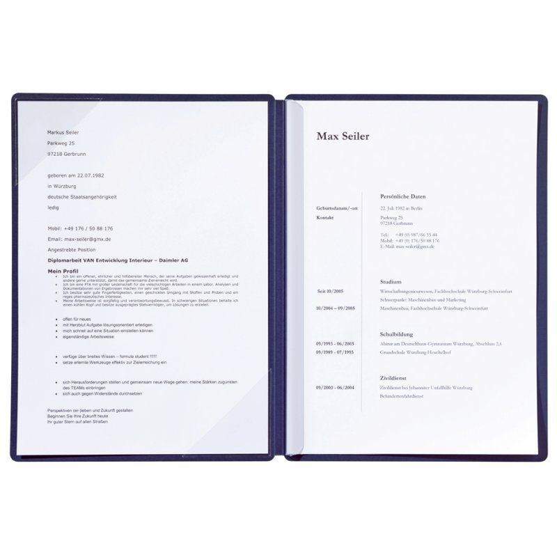 PAGNA Stream job application portfolio, dark blue, A4, 2-part