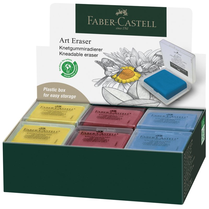 Faber-Castell kneaded eraser, coloured assortment, 40×35×10 mm, 18 pieces