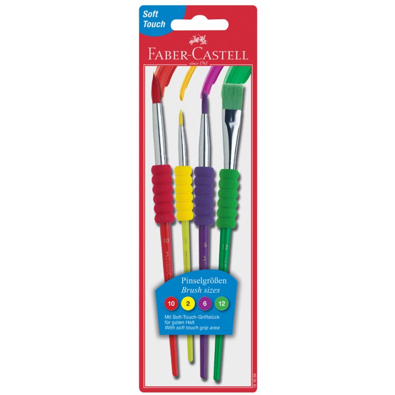 Faber-Castell synthetic hair brush set, soft-touch grip, 4 brushes