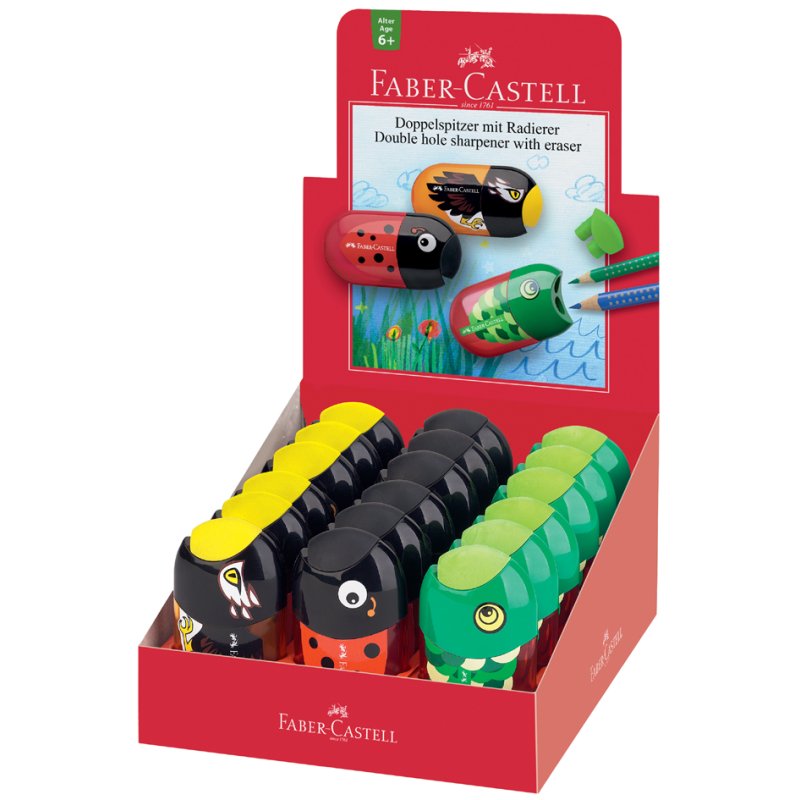 Faber-Castell pencil sharpener Animals, with eraser, metal blade, 18 pieces