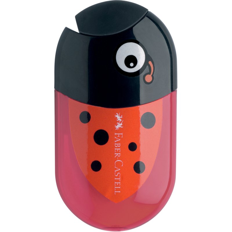 Faber-Castell taille-crayon Scarabée, rouge/noir, avec bac à copeaux, gomme intégrée