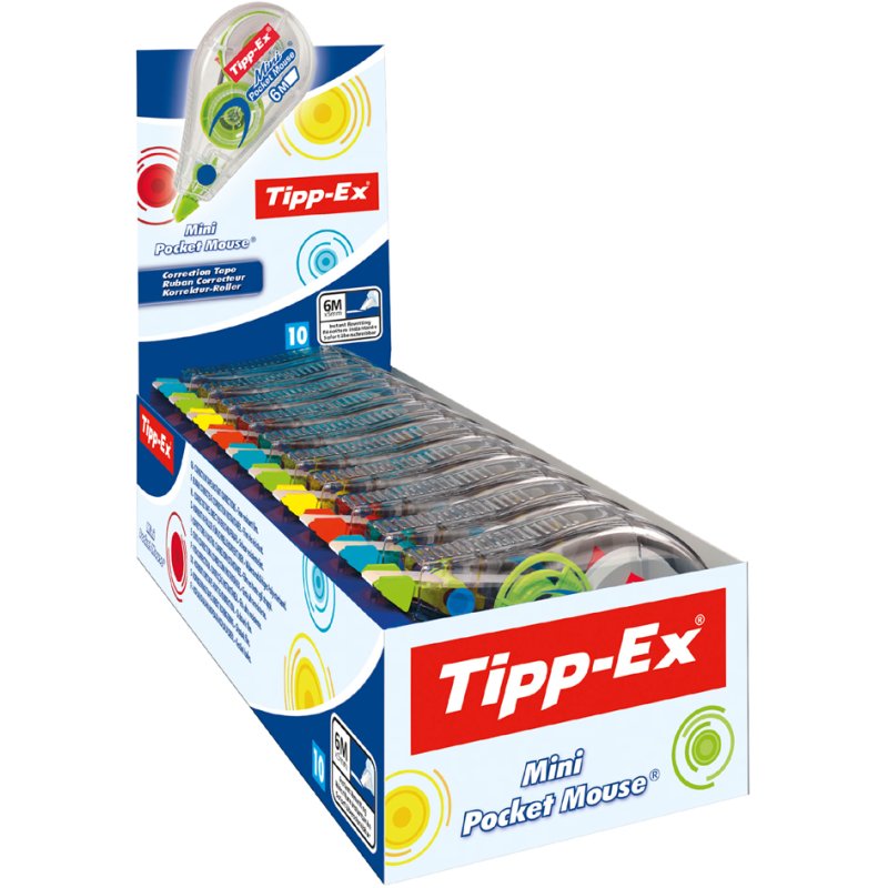 Tipp-Ex Mini Pocket Mouse Fashion correctieroller, gemixt kleuren, 5 mm × 6 m, 10 stuks