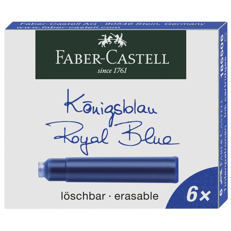 Faber-Castell inktpatronen standaard, koningsblauw, uitwisbaar, 6 stuks