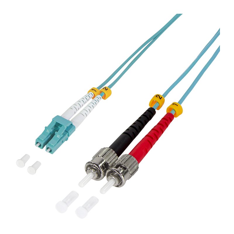 LogiLink Câble de raccordement professionnel en fibre optique LC-Duplex vers 2x ST, OM3, bleu turquoise, 3 mètres