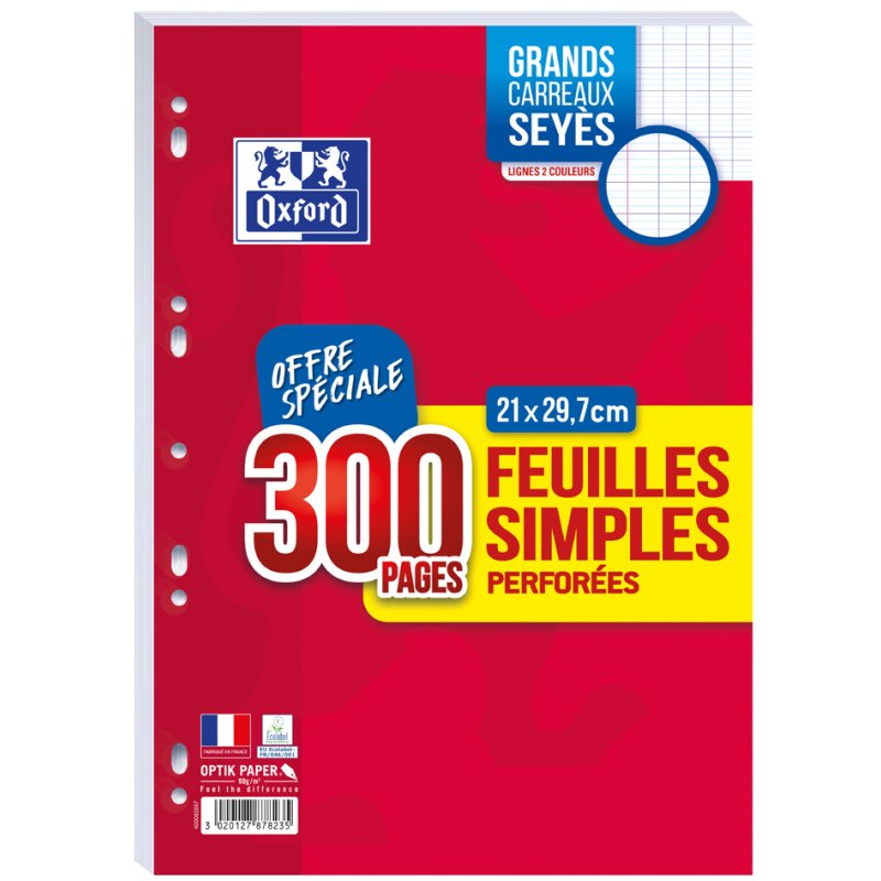 Oxford papier à reliure à anneaux, A4, quadrillé, 300 feuilles