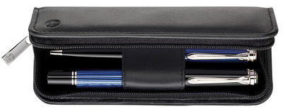 Pelikan pennenetui TGX2E, genarrfd rundleer, zwart, 2 schrijfgereedschappen