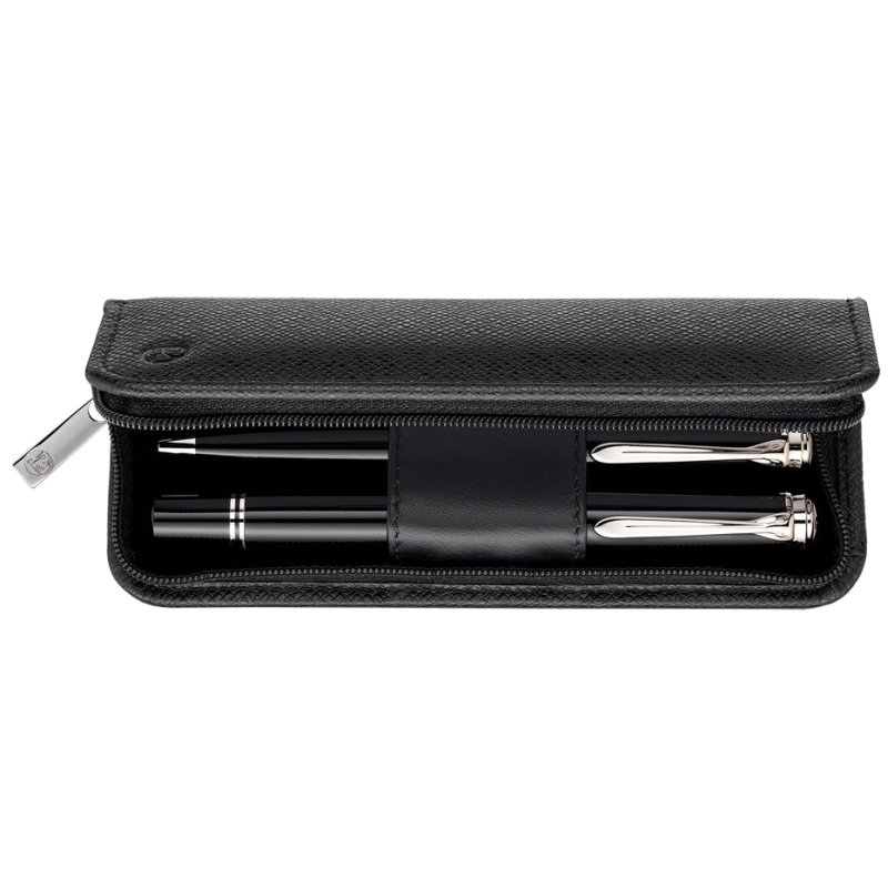 Pelikan étui à stylos en cuir TGX2N, noir, nappa lisse, 2 instruments d'écriture