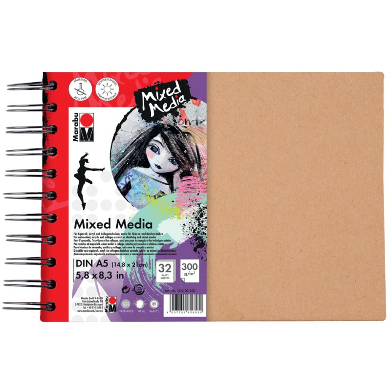 Marabu spiraalblok Mixed Media, A4, 300 g/m², 32 vel