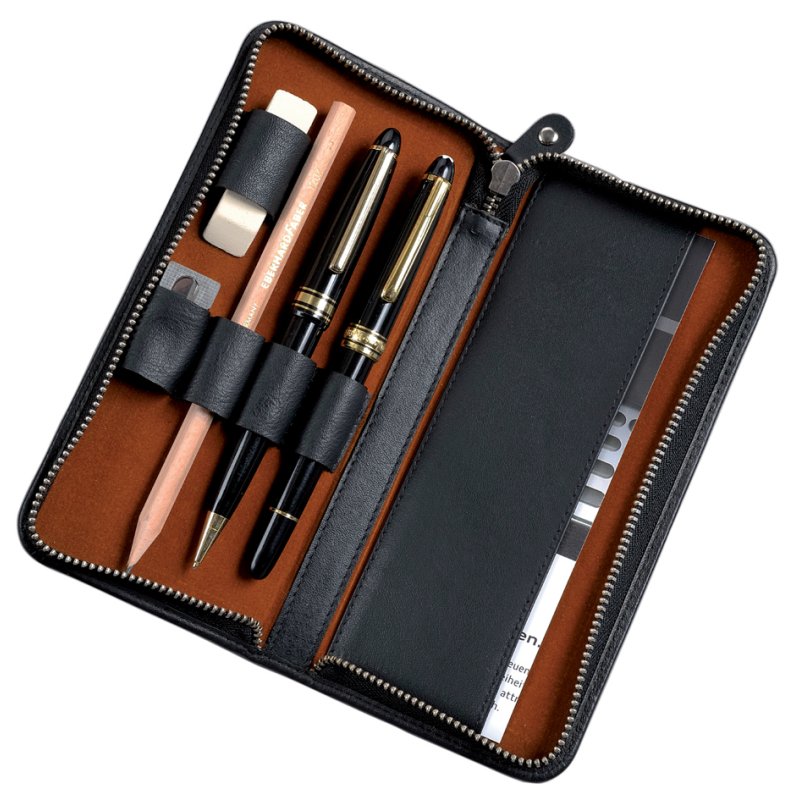 Alassio porte-stylos pour 3 stylos, cuir noir, avec fermeture éclair