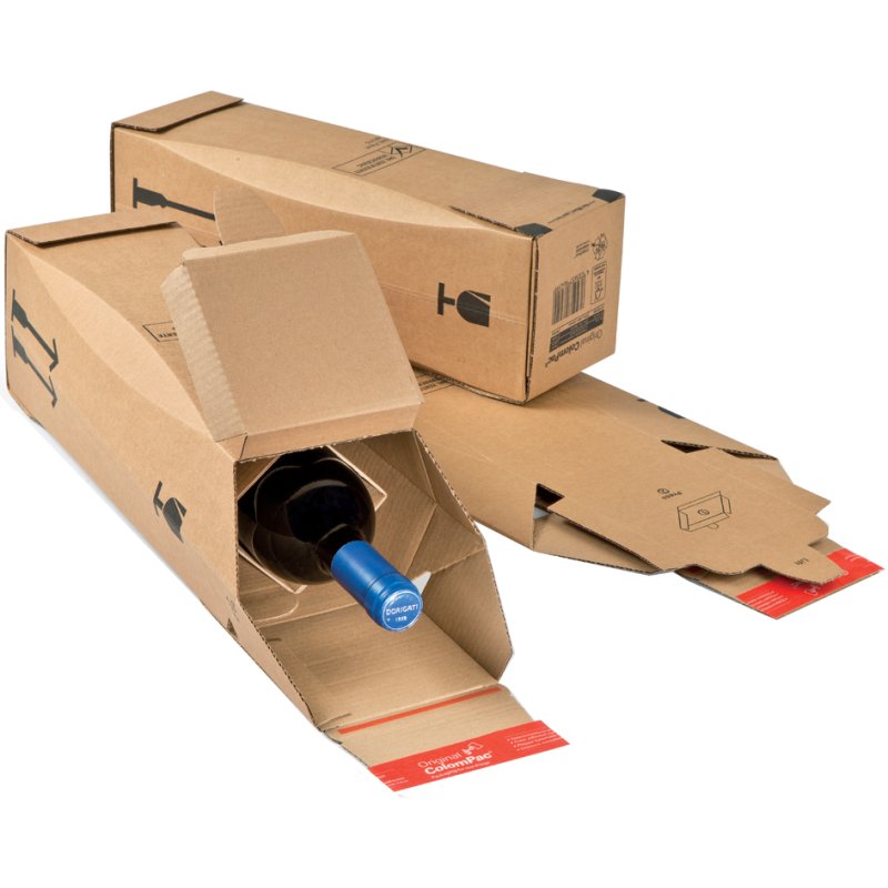ColomPac carton d'expédition pour bouteilles 1 bouteille 0,75 litre, 115×115×362 mm, 10 pièces