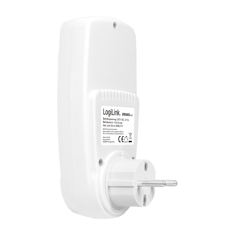 LogiLink energy meter, white, 7 functions, 200-276V, 16A