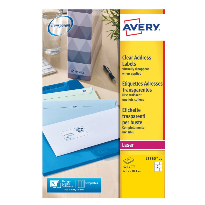 AVERY étiquettes adresse transparent, 99,1 × 38,1 mm, imprimante laser, 350 pièces