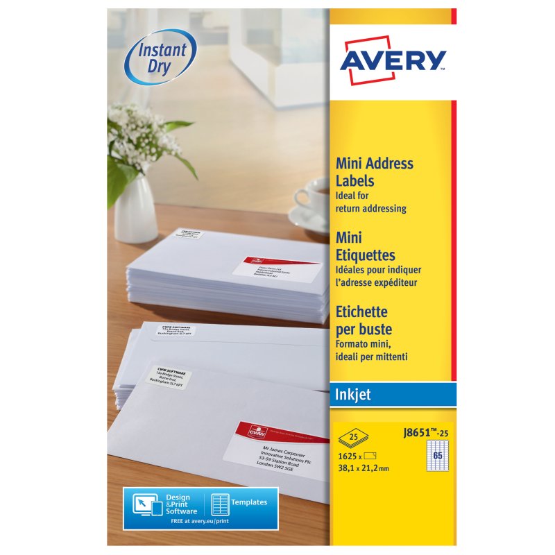 AVERY organisation and filing labels for inkjet printers, white, 1625 pieces