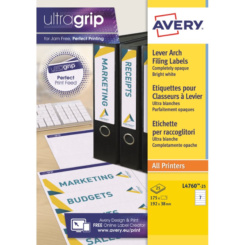 AVERY étiquettes pour dos de classeur, autocollantes, 192×61 mm, blanc