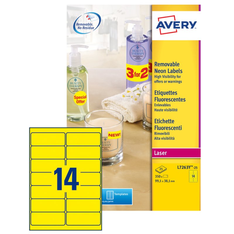 AVERY étiquettes fluorescentes, 99,1 × 38,1 mm, rose néon, 350 pièces