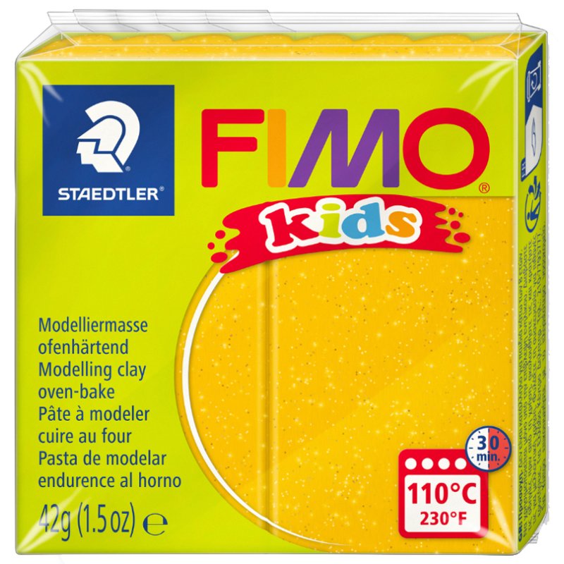 FIMO kids pâte à modeler, paillettes or, durcissant au four, 42 g