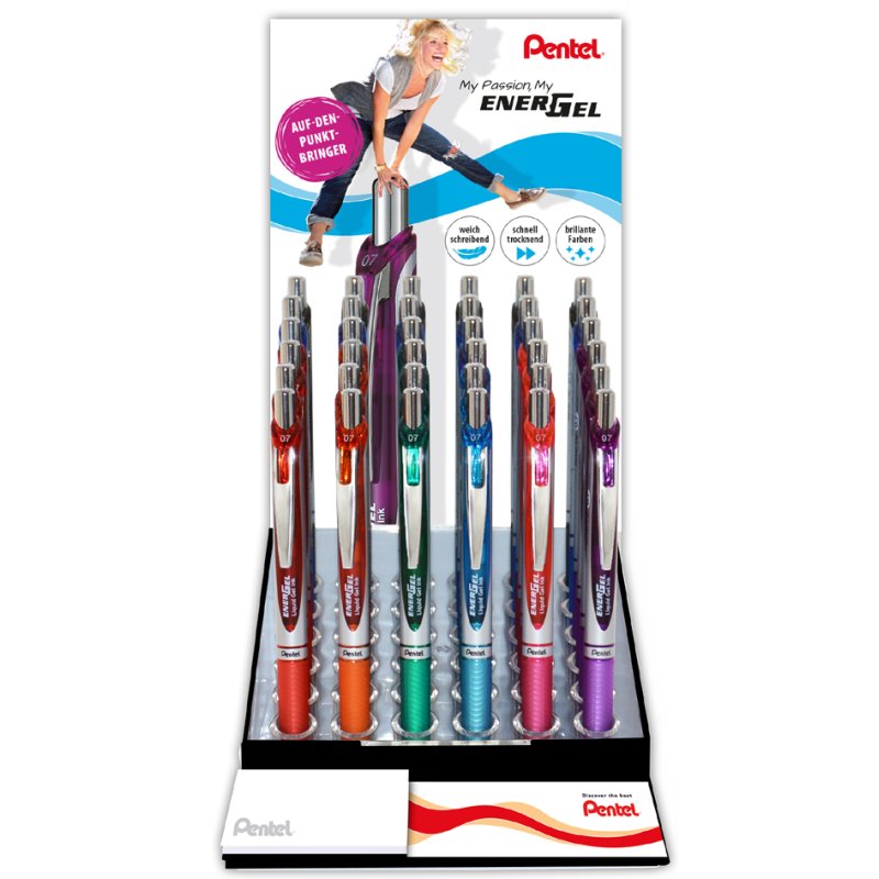 Pentel EnerGel BL77 gel roller, push button, 6 colours, 36 pieces