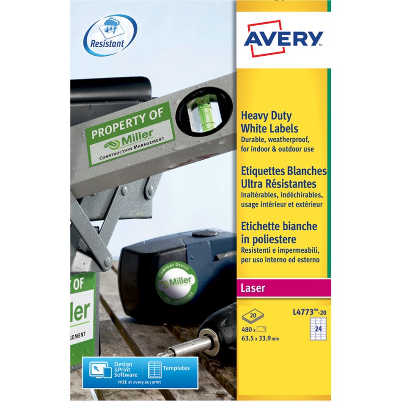 Avery étiquettes extrêmement durables, 99,1 × 38,1 mm, blanc, 280 pièces