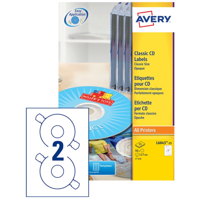 AVERY CD-etiketten, diameter 117 mm, hoogglanzend wit, 50 stuks