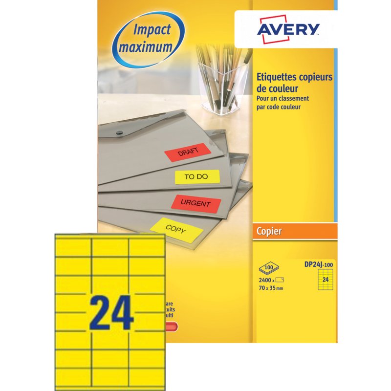 AVERY adresetiketten, 70 × 35 mm, felgeel, 2400 stuks