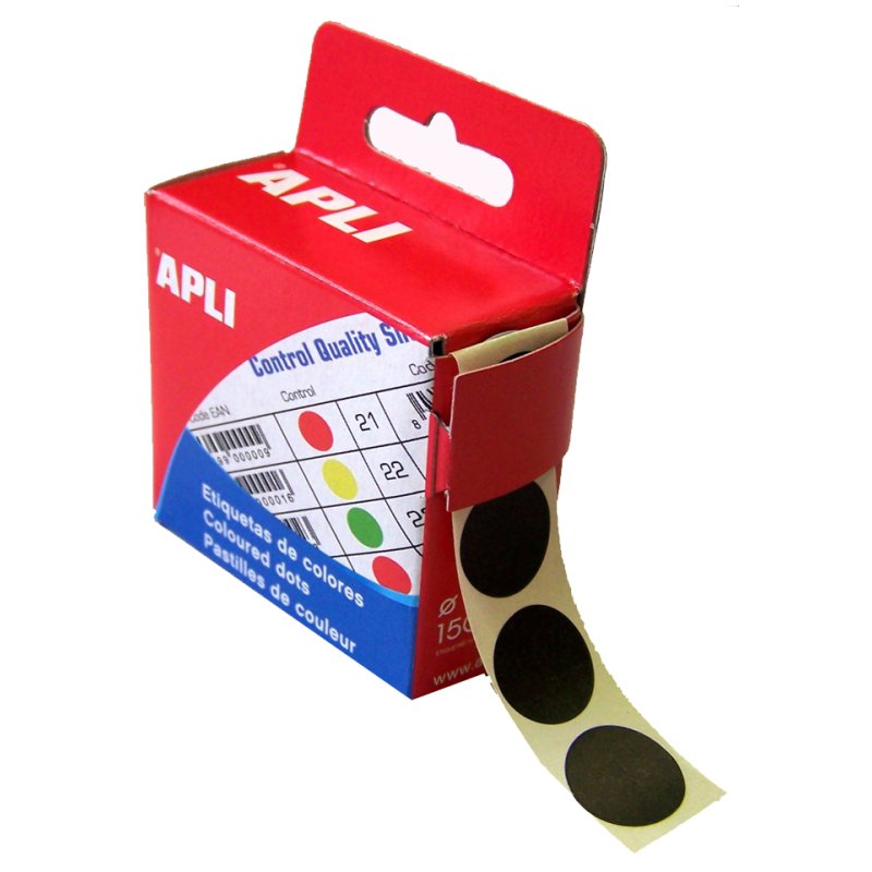 APLI pastilles de marquage adhésives, non-détachables, noir, diamètre 15 mm