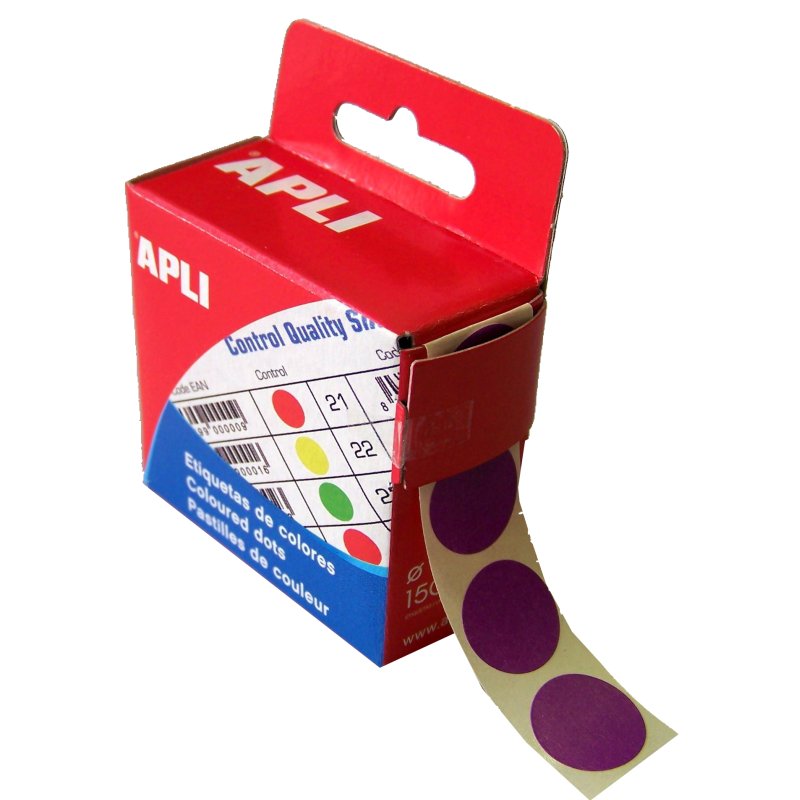 APLI pastilles de marquage adhésives, non-détachables, noir, diamètre 15 mm