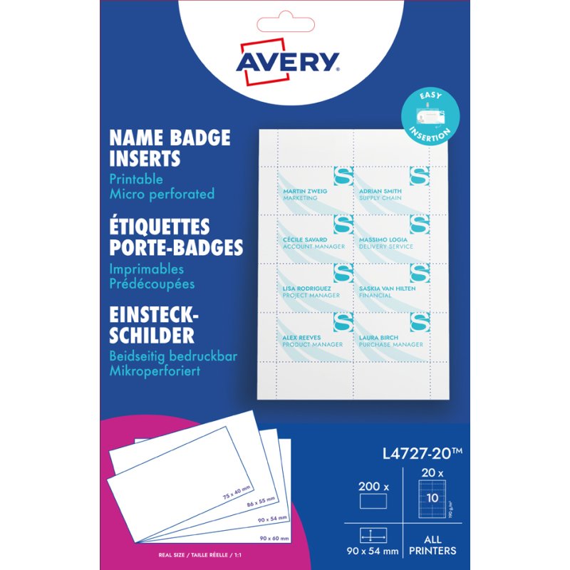 AVERY insteeknaambordje, 86 × 55 mm, wit, 200 stuks