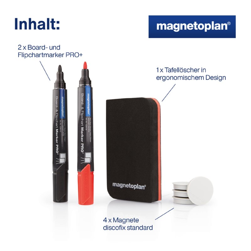 magnetoplan whiteboard starter set, eraser and markers, 4 magnets