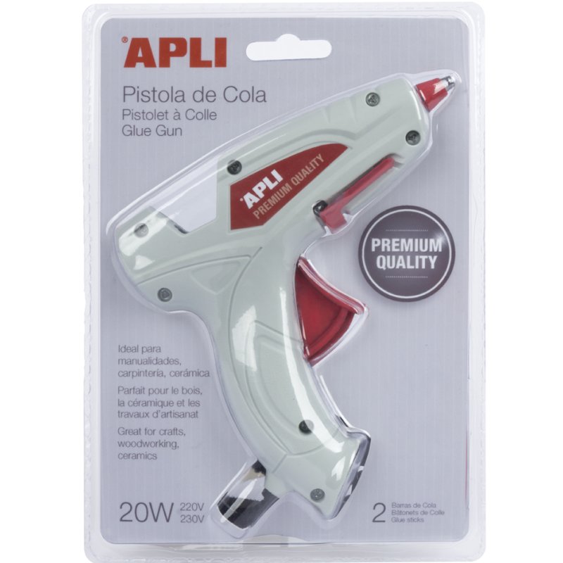 APLI lijmpistool met standvoet, 20 watt, inclusief 2 kleefpatronen