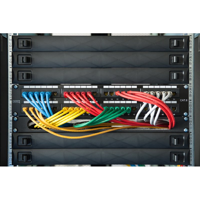 DIGITUS panneau de cache 19 pouces pour armoires réseau et serveurs, clip-in, noir, 1 HE