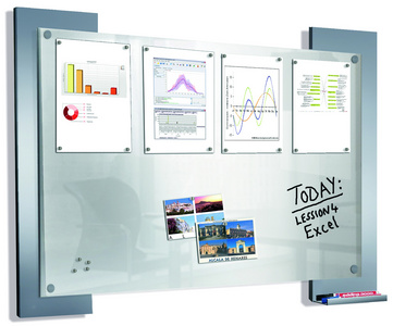 kerkmann infoboard Look, zilver, gesatineerd glas, magneetachterzijde, 1060×840 mm