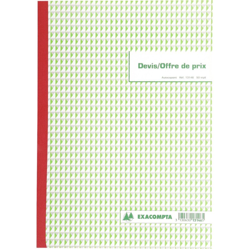 EXACOMPTA factuurblok Prijsopgave, wit/groen, 297×210 mm, tripli autocopiant, 50 vel