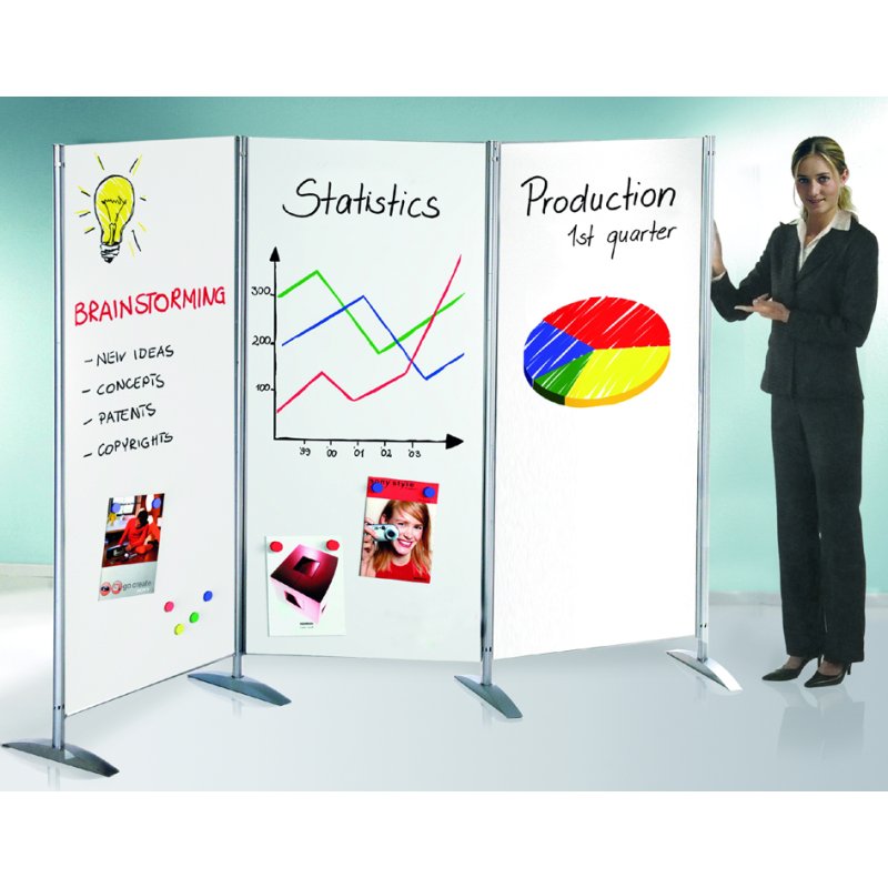 Kerkmann système de cloison whiteboard Metropol, aluminium/blanc, 800×1750 mm, inscriptible recto-verso