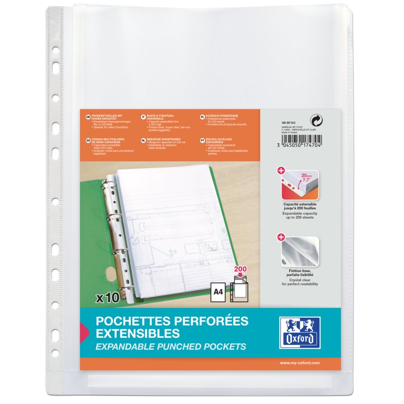 Chemises Oxford avec pli, A4, PP 0,2 mm, 10 pièces