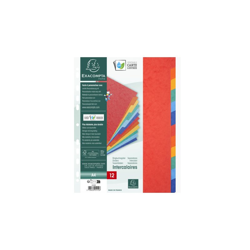 EXACOMPTA tabbladen A4, 10-delig, Manila-karton 225 g/m², kleurige tabs