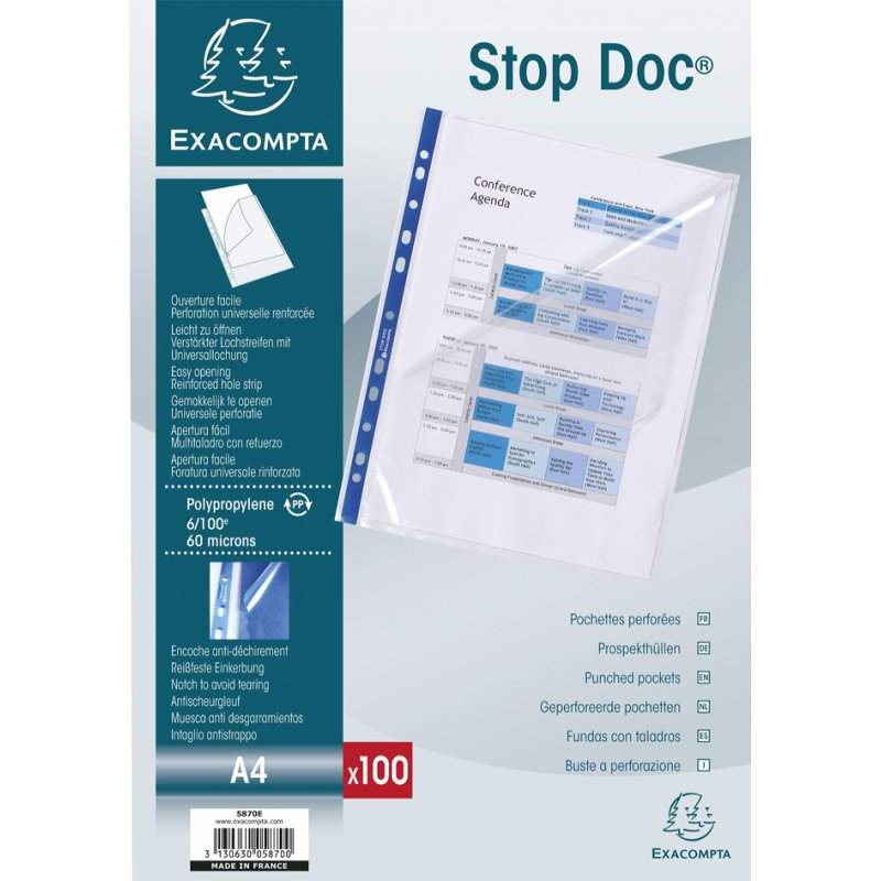 EXACOMPTA chemises Stop Doc, A4, transparent, 100 pièces