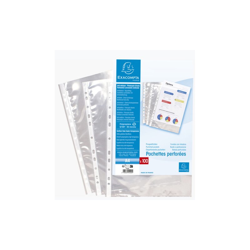 EXACOMPTA documenthoezen A4, transparant, eurogaatjes, 50 stuks