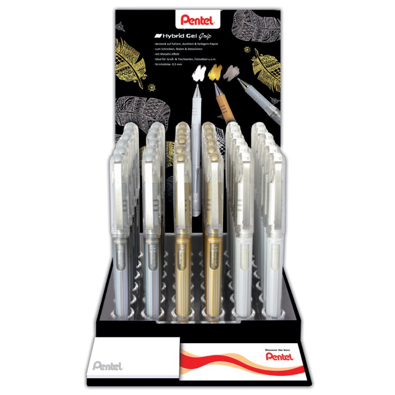 Pentel gelroller K230, métallisé or/argent/blanc, 0,45 mm, 36 pièces