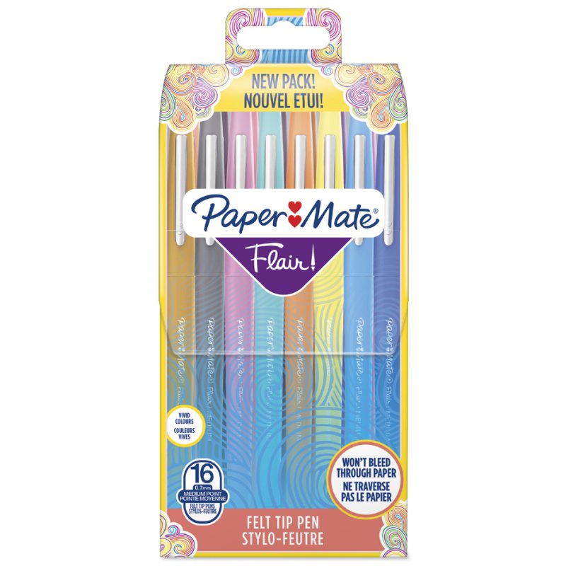 PAPER:MATE stylos feutres Flair Original, 1,0 mm, assorties colorés, 16 pièces