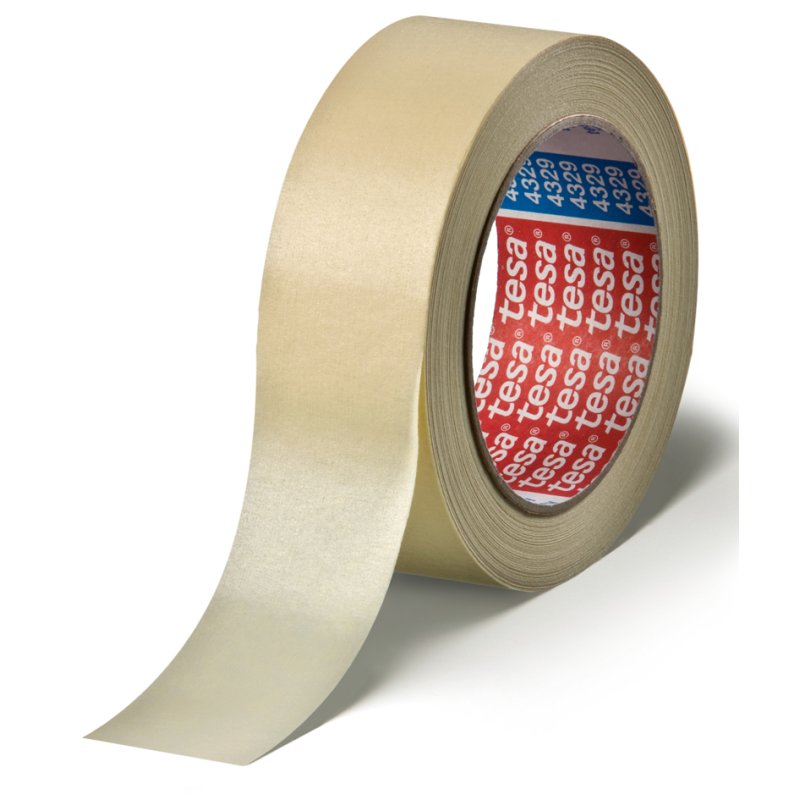 tesa Ruban de masquage 4329 papier papier de masquage, jaune pastel, 50 mm × 50 m, 6 rouleaux