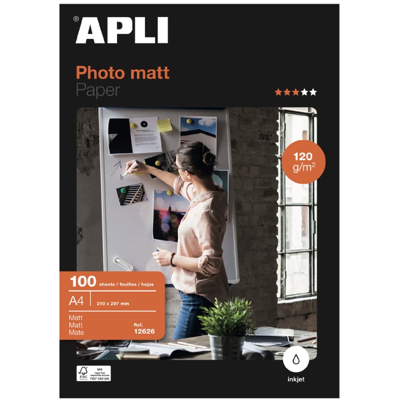APLI fotopapier A4, mat, 120 g/m², 100 vel