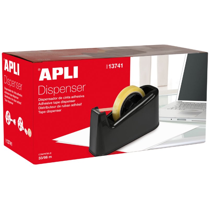 APLI plakbandhouder, zwart, ABS kunststof, tot 25 mm × 66 m