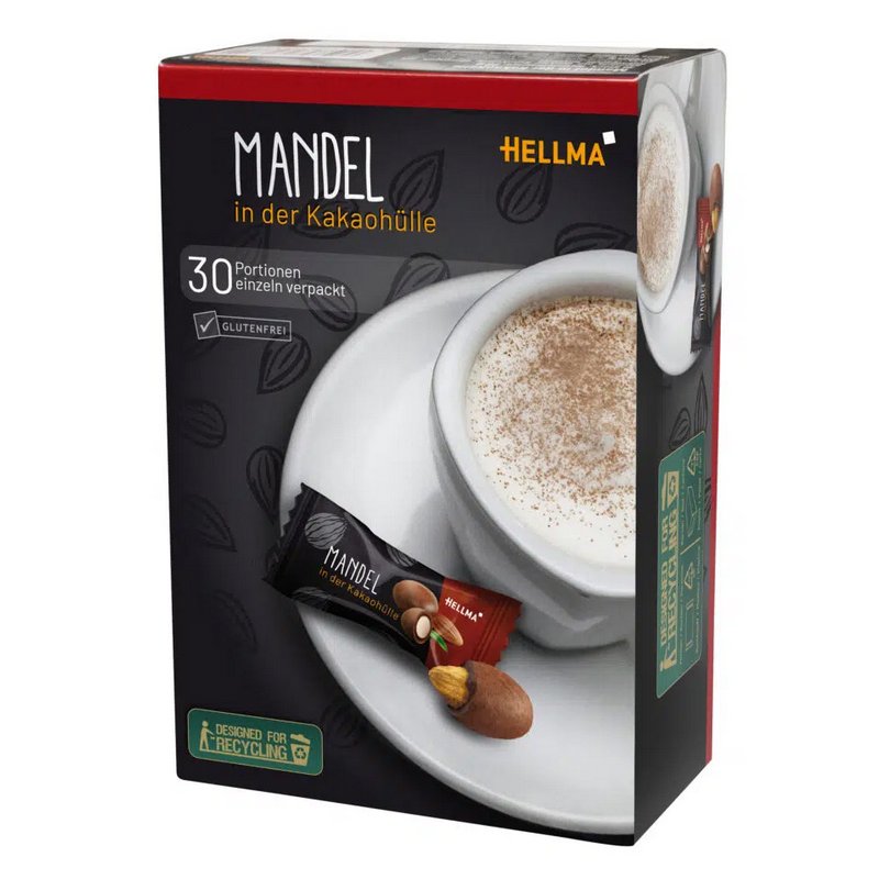 HELLMA almonds in cocoa coating fine tasting box, individually wrapped, 30 pieces of 2.4 g
