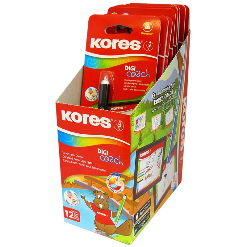 Kores touchscreen pen Digi Coach, ergonomisch, diverse kleuren, 12 stuks