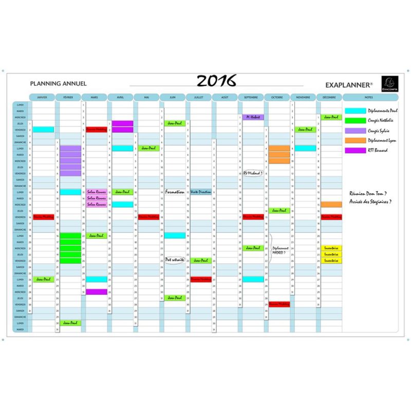 EXACOMPTA calendrier annuel Exaplanner, blanc, magnétique, 900 × 590 mm, effaçable à sec