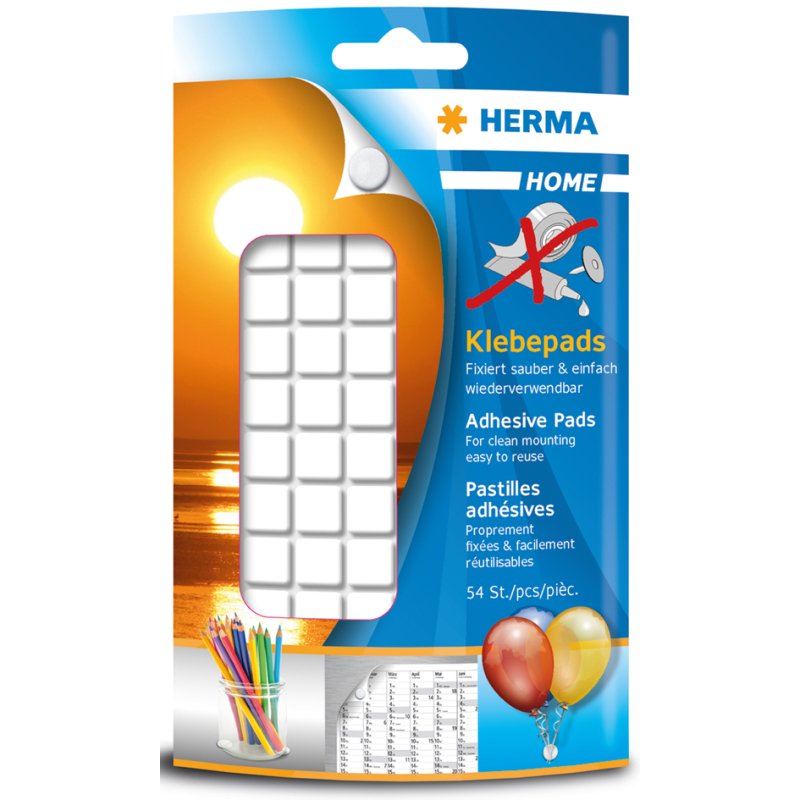HERMA kleefpads, herbruikbaar, wit, 54 stuks