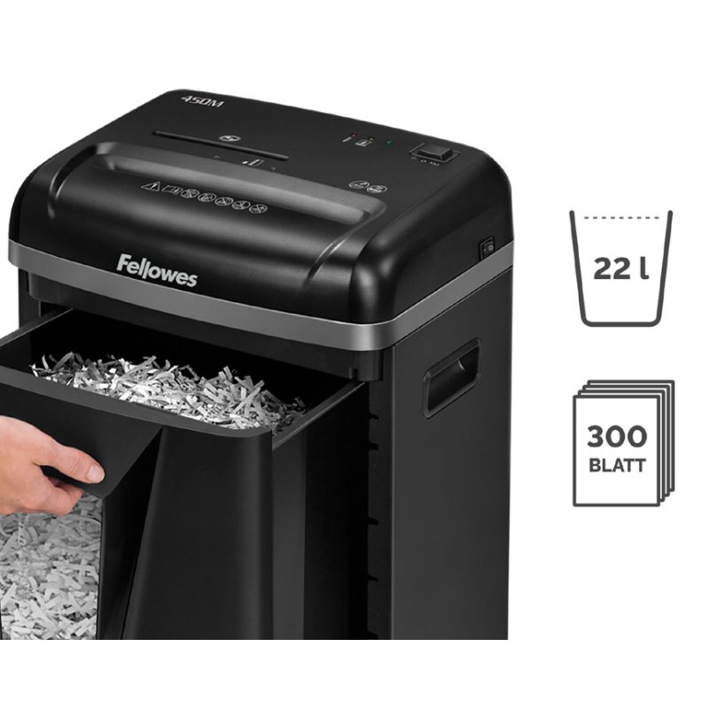Fellowes destructeur de papier 450M, microshred 2×12 mm, 9 feuilles, 22 litres