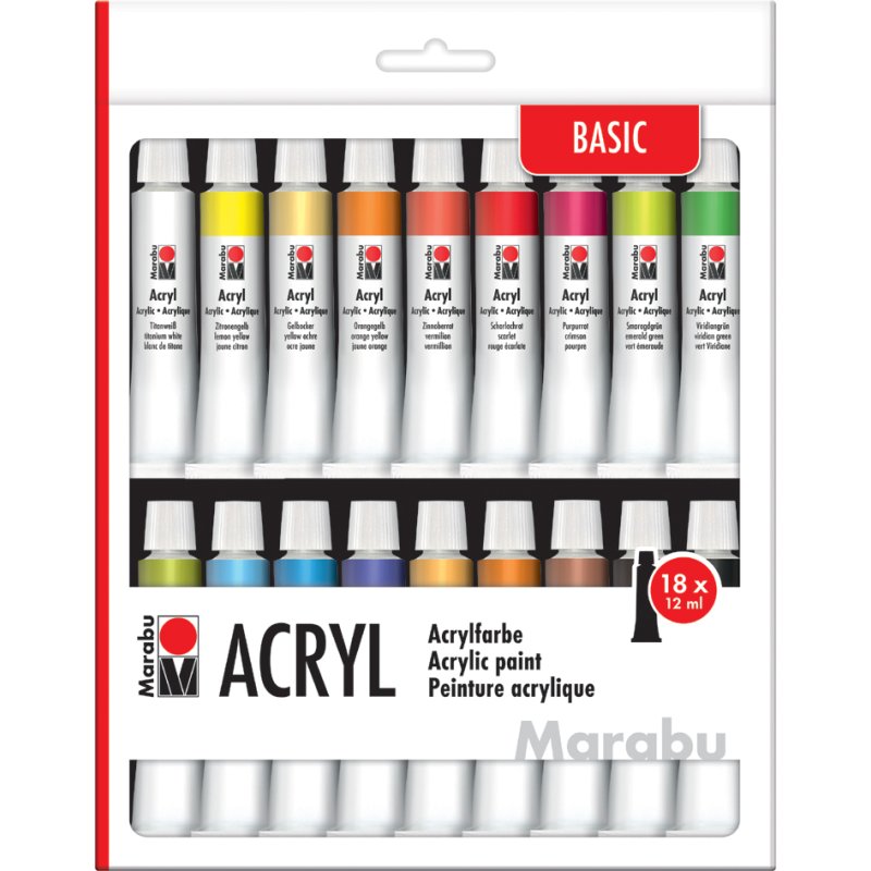 Marabu acrylverf set, 18 x 12 ml, diverse kleuren